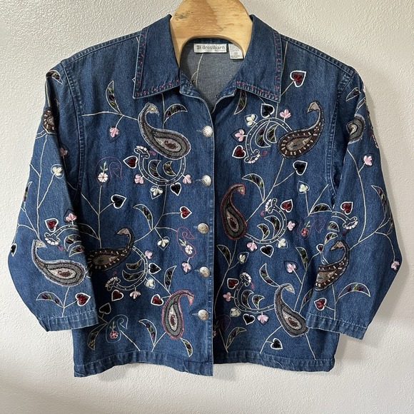 Dress Barn Jackets & Blazers - Vintage DressBarn Denim Jacket Floral Paisley Embroidered‎ Size 3X CottageCore